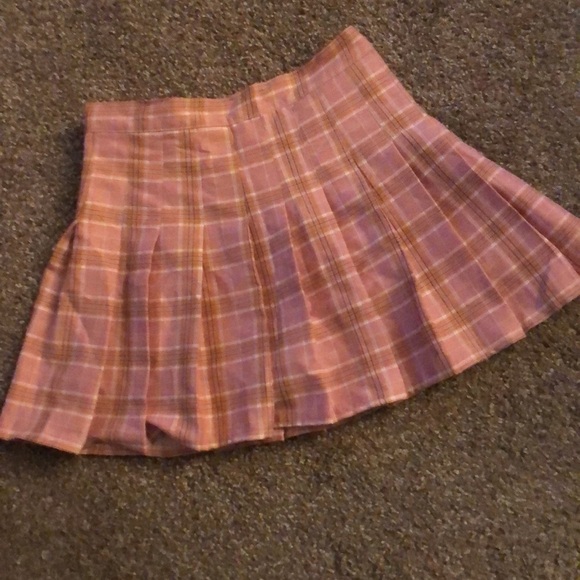 Pink plaid pleated high waist school girl skirt size small - Picture 2 of 14